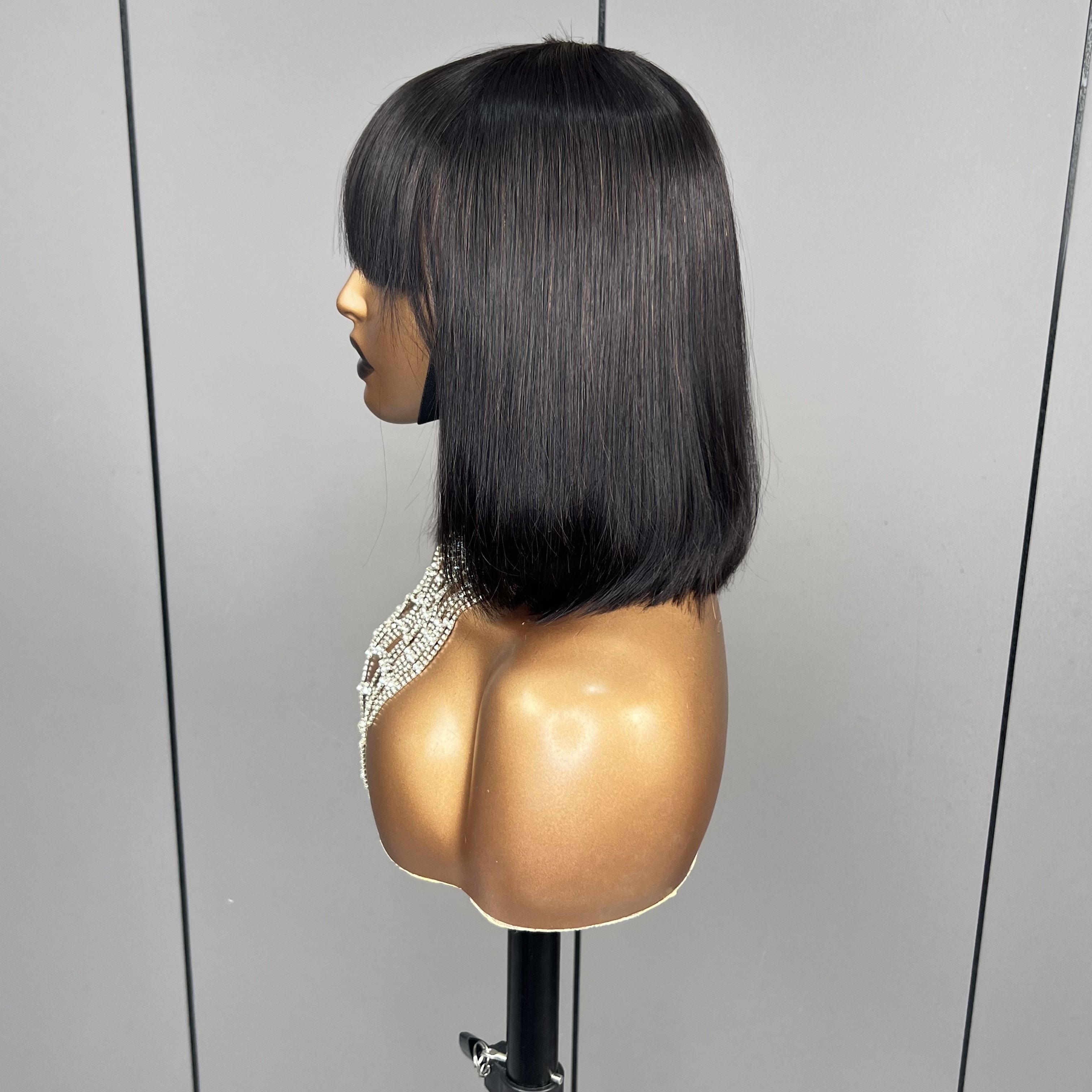 Fringe Bob Wigs 100% Human Hair Wig for Black Women 10Inch Short Wig with Bangs