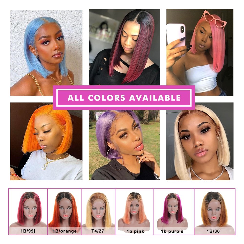 99J Red Straight Burgundy HD Transparent Short Bob Human Hair Wigs Peruvian Blunt Cut Bob Lace Front Wig For Women Pre Plucked