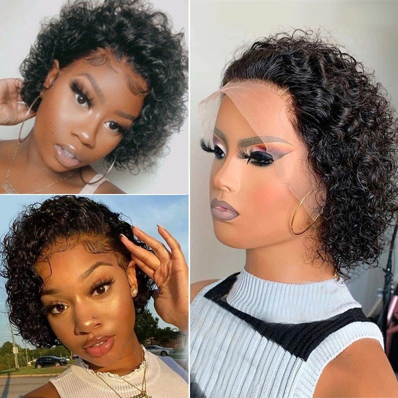 Perruque Pixie Cut Wig Short Human Hair Wigs Pixie Cut Curly Brazilian Hd Transparent Lace Frontal Wig