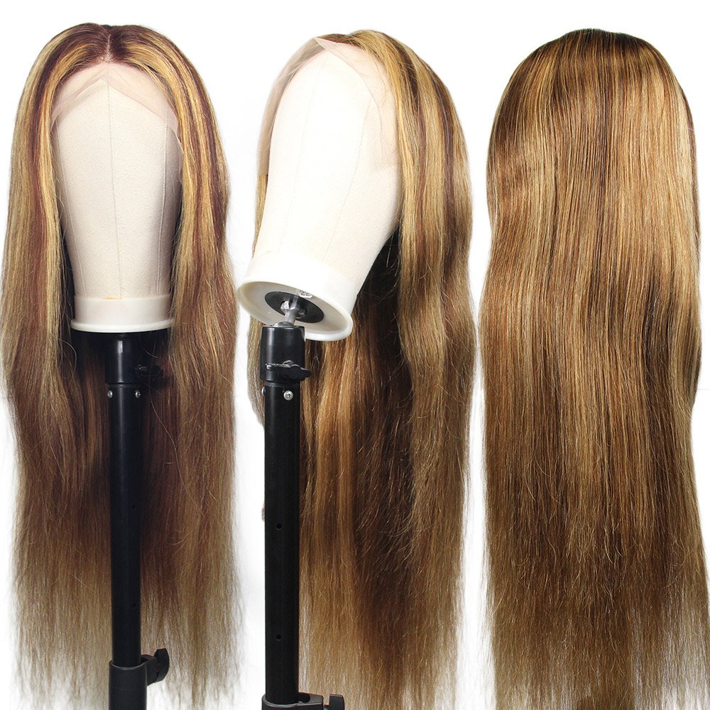 12A high quality 100% virgin Human hair T part wig stands, fast shipping highlight p4/27 human hair wigs wholesale bulk sale