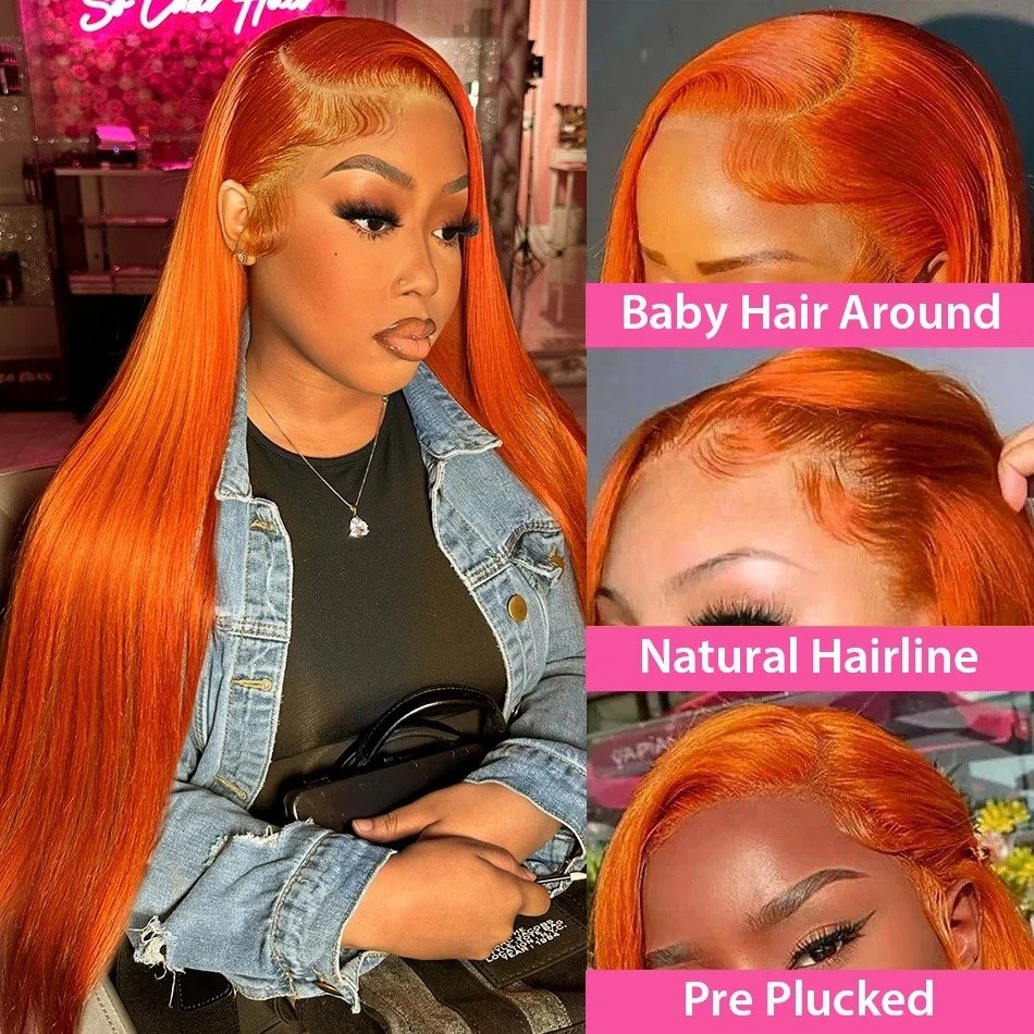 13x4 Full Lace Frontal Wig Ginger Orange Straight 100% Human Hair Wigs For Women Pre Plucked On Promotion