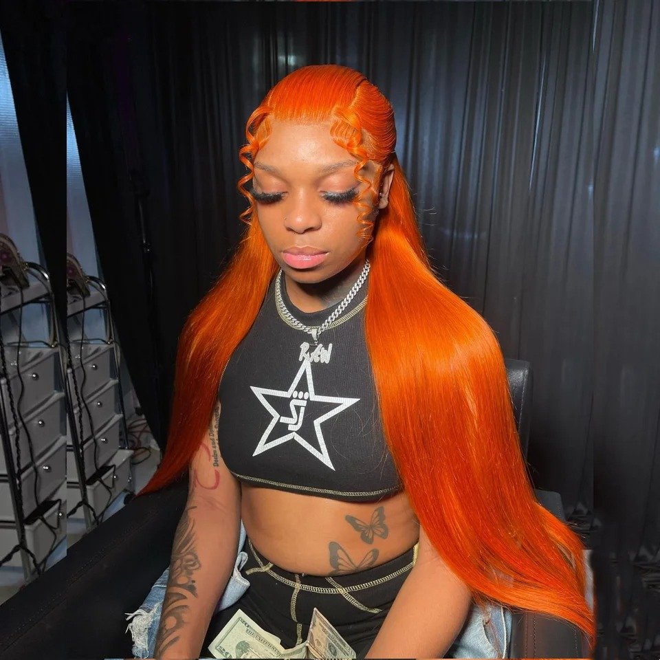 13x4 Full Lace Frontal Wig Ginger Orange Straight 100% Human Hair Wigs For Women Pre Plucked On Promotion