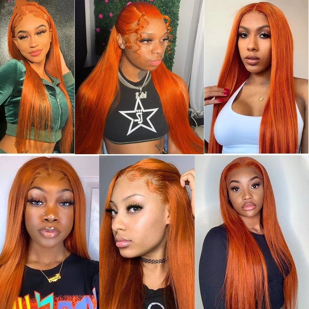 13x4 Full Lace Frontal Wig Ginger Orange Straight 100% Human Hair Wigs For Women Pre Plucked On Promotion
