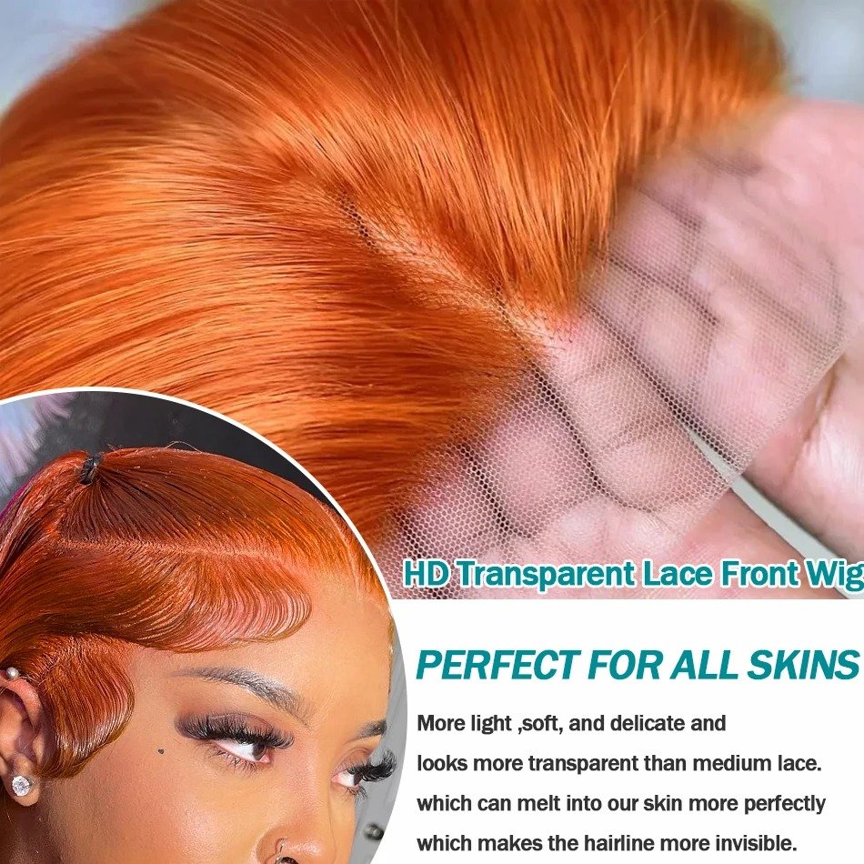 13x4 Full Lace Frontal Wig Ginger Orange Straight 100% Human Hair Wigs For Women Pre Plucked On Promotion