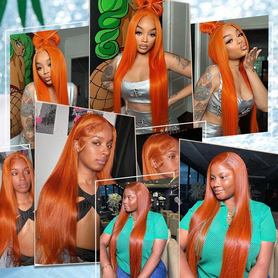 13x4 Full Lace Frontal Wig Ginger Orange Straight 100% Human Hair Wigs For Women Pre Plucked On Promotion
