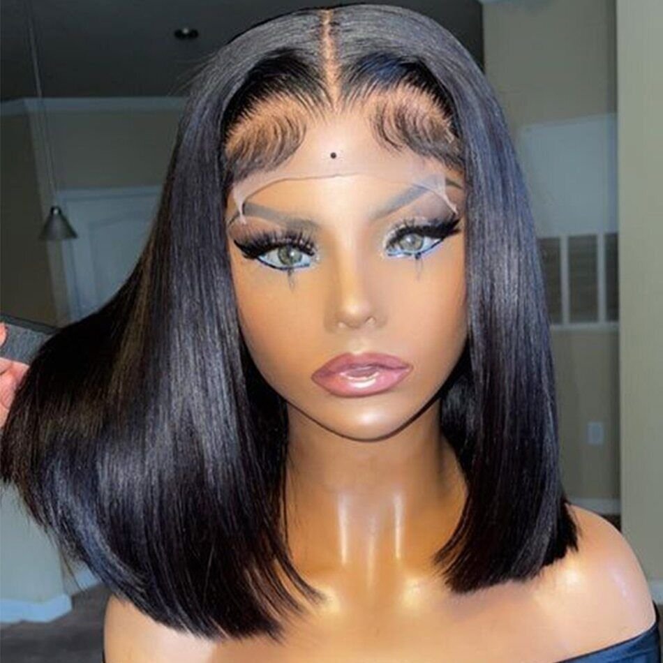 12A Grade Super Double Drawn 4x4 Lace Closure Indian Raw Hair Bone Straight Short Bob Wig Cheap Glueless Human Hair Wigs