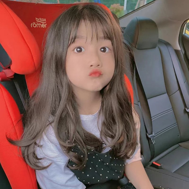 Adjustable Soft Children Human Hair Wigs 20inches French Curl Cold Brown Synthetic Daily Wigs with Air Bangs For Baby Girls