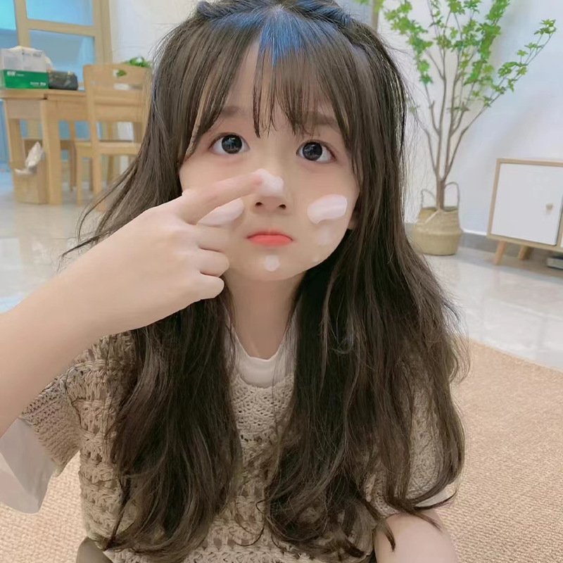 Adjustable Soft Children Human Hair Wigs 20inches French Curl Cold Brown Synthetic Daily Wigs with Air Bangs For Baby Girls