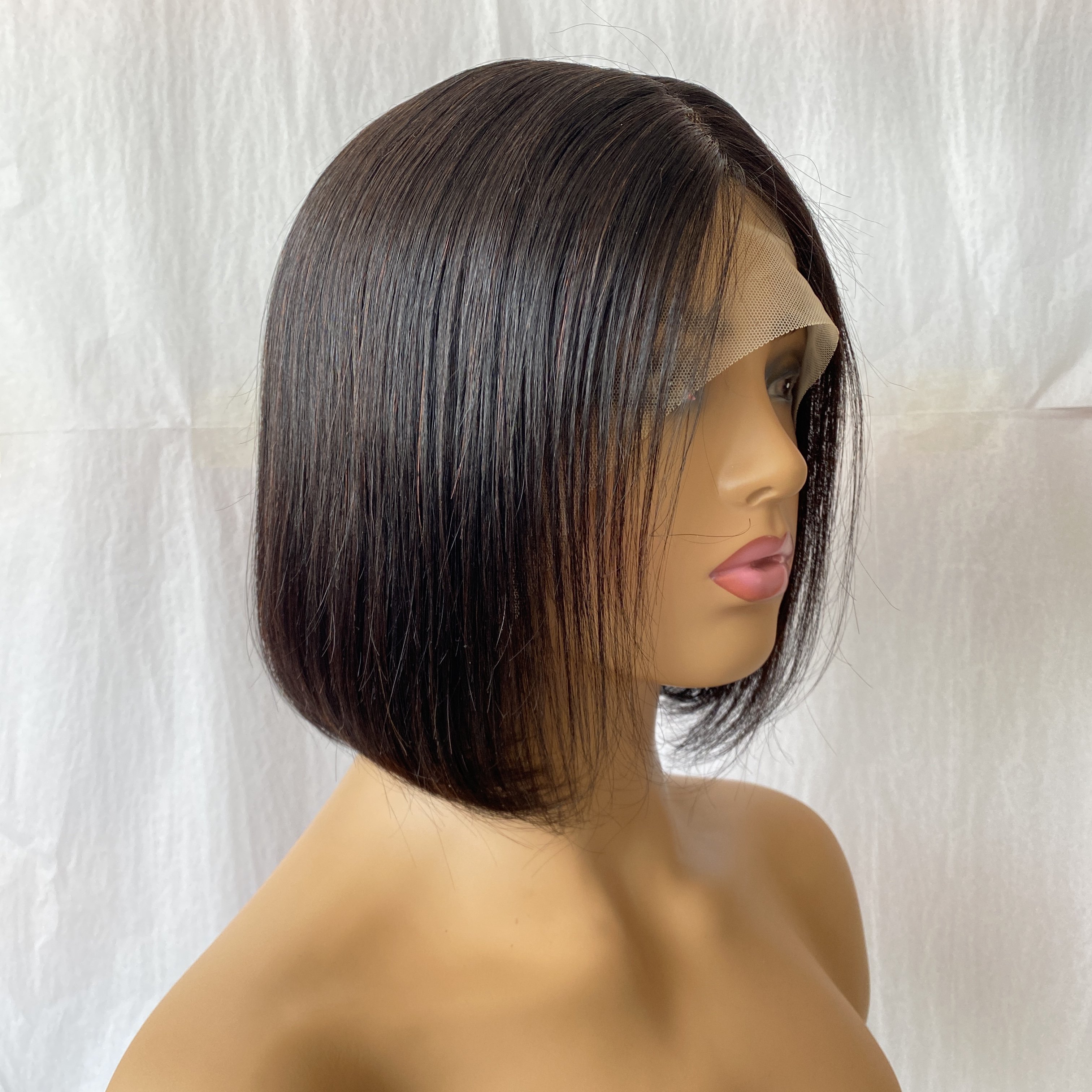 Peruvian Brazilian Human Hair Short Straight Lace Front Bob Wig Elf Cut Virgin Hair Wig Natural Human Hair Wig