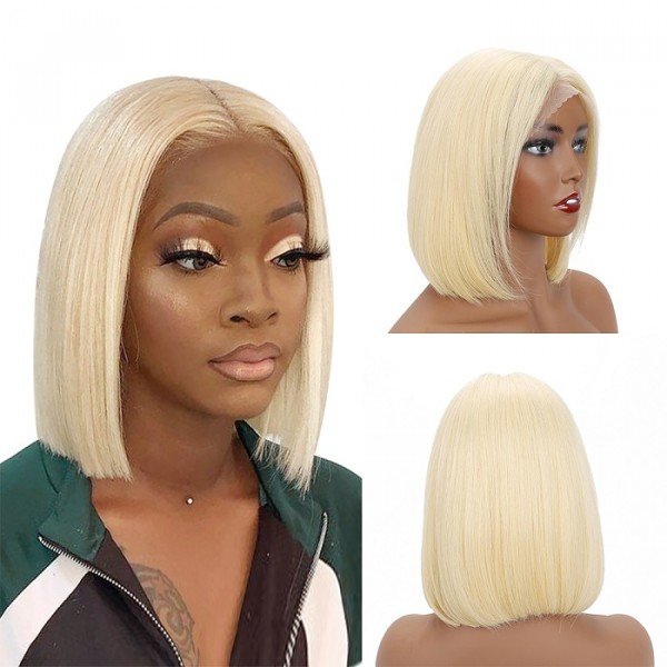 Nice 10 Inch 613 Lace Frontal Wig Blonde Bob Lace Front Wig 13x4 Pre Plucked Colored Lace Front Human Hair Wigs For Women