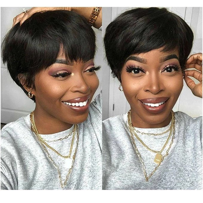 Good quality short pixie wigs Ali Queen Hair vietnamese Remy Human Hair Wig With Bangs Full Machine Wig