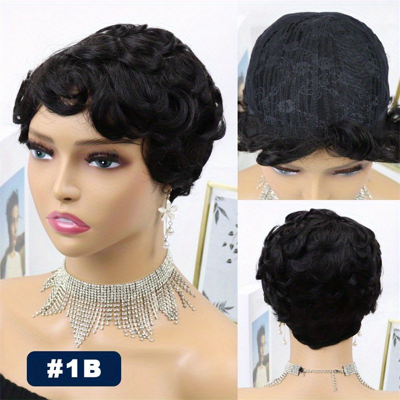 Short Wavy Layered Human Hair Wigs Short Colored Human Hair Wigs Full Machine Made 6 Inch Loose Curly Pixie Cut Wigs For Women