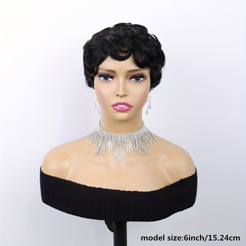 Short Wavy Layered Human Hair Wigs Short Colored Human Hair Wigs Full Machine Made 6 Inch Loose Curly Pixie Cut Wigs For Women