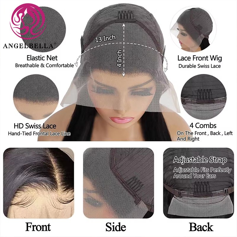180 250 Density Transparent Glueless Full Hd Lace Wigs,Straight Frontal Peruvian Hair Wigs, Raw Remy Lace Front Human Hair Wigs