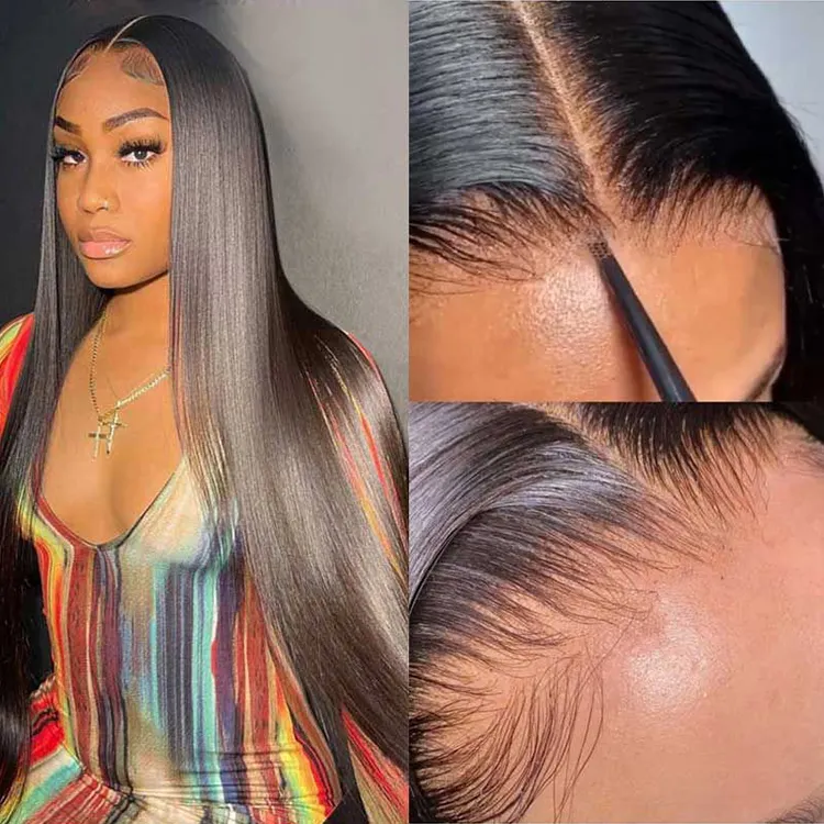30 36 inch Straight 13x6 HD Transparent Lace Front Human Hair Wigs For Women 200 Density Brazilian 13x4 Lace Frontal Wigs