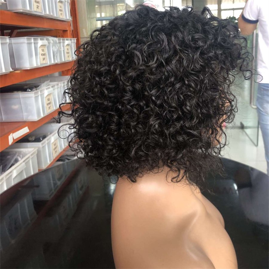 No Lace Pixie Cut Curly Human Hair Wigs With Bangs Full Machine Made Glueless Short Curly Wigs Human Hair For Black Women