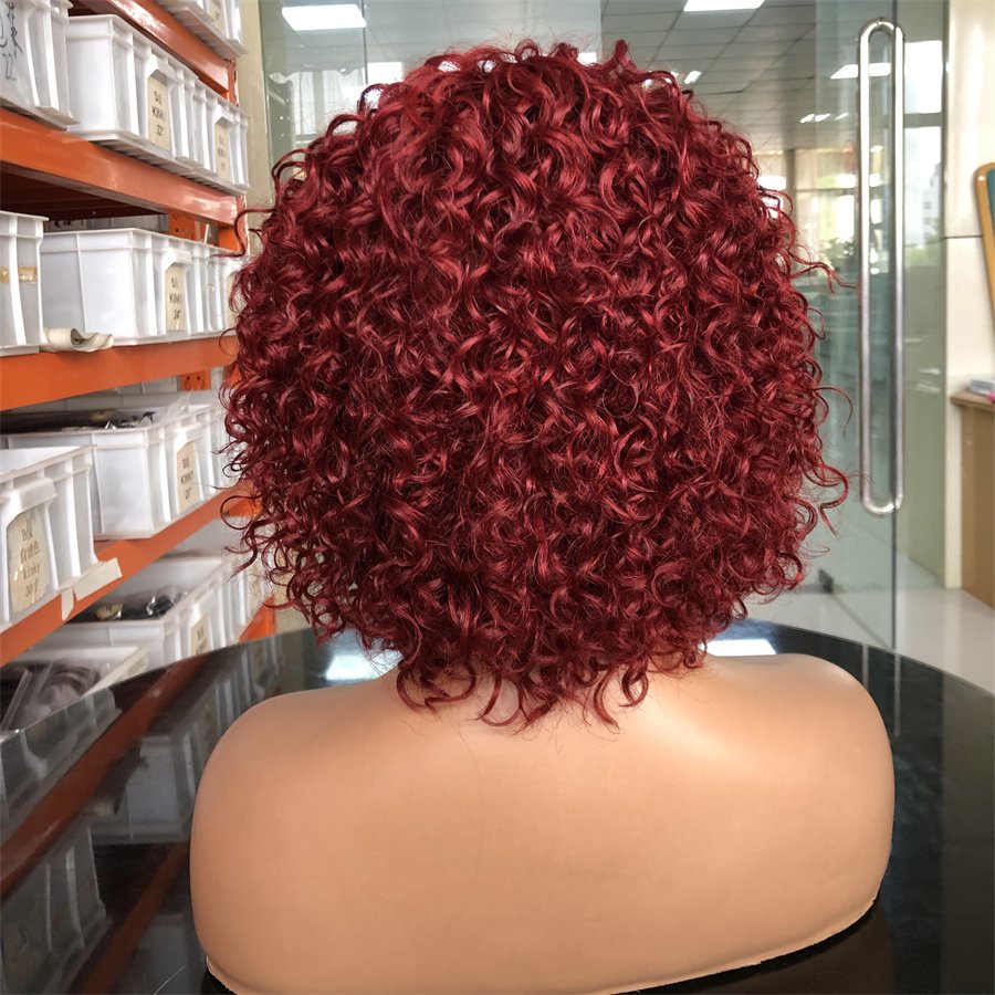 No Lace Pixie Cut Curly Human Hair Wigs With Bangs Full Machine Made Glueless Short Curly Wigs Human Hair For Black Women