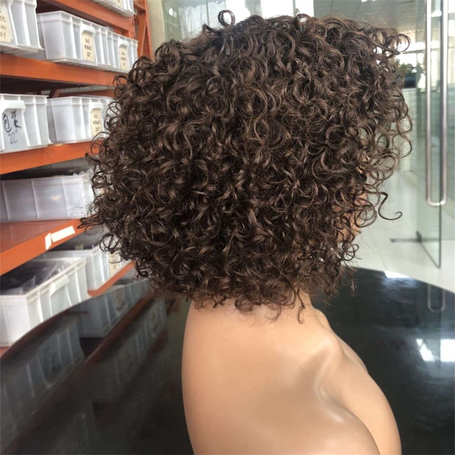 No Lace Pixie Cut Curly Human Hair Wigs With Bangs Full Machine Made Glueless Short Curly Wigs Human Hair For Black Women