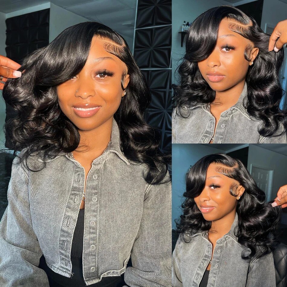 Brazilian Body Wave Short Bob Wigs Loose Bouncy Curly Human Hair Wig Wavy Side Part Bob Wigs for Women