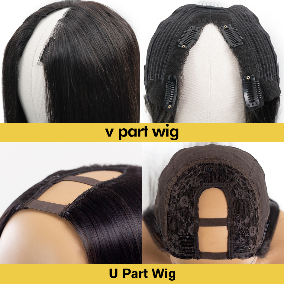 Straight Hair V Part Wig No Leave Out Part Human Hair Lace Wigs for Black Women No Gluless Natural Remy Hair Wig