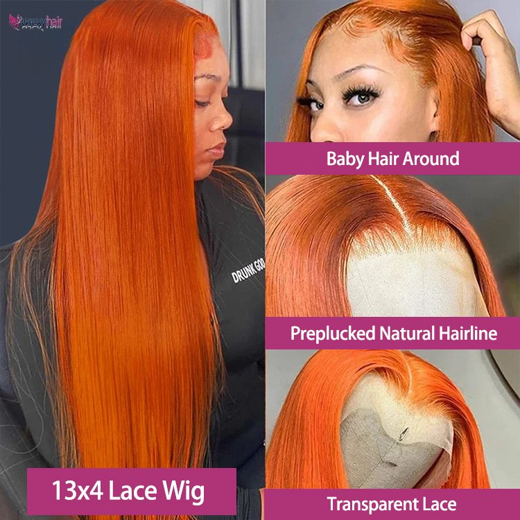 Orange Ginger Lace Frontal Wigs Silk Straight Human Hair Wigs For Women 13x6 HD Lace Front Human Hair Wig
