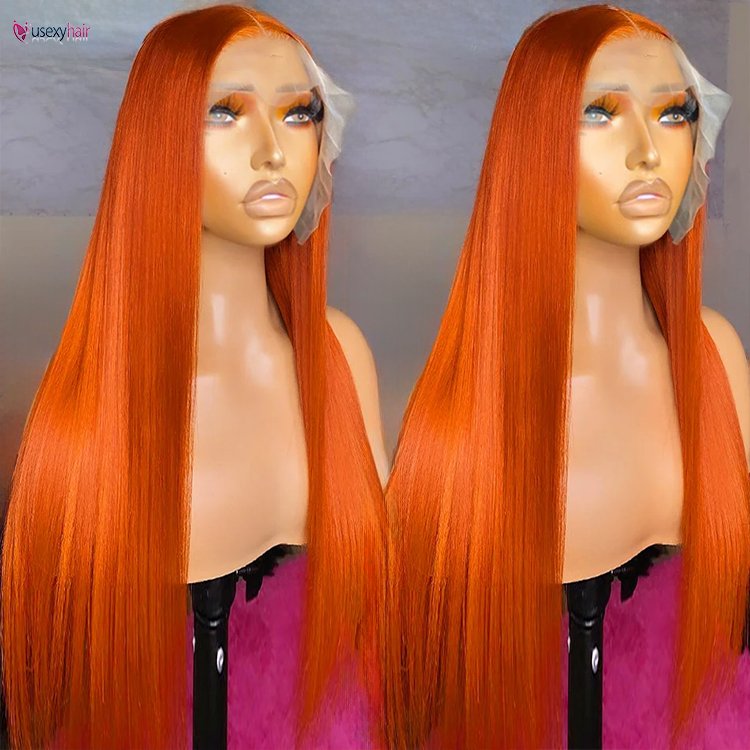 Orange Ginger Lace Frontal Wigs Silk Straight Human Hair Wigs For Women 13x6 HD Lace Front Human Hair Wig