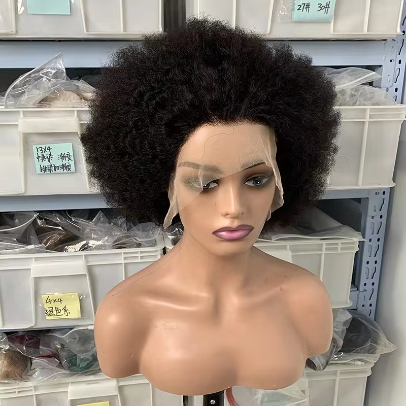 Wholesale 4*4 lace closure 100% human hair wigs, 180% afro kinky curly brazilian hair wigs for black women
