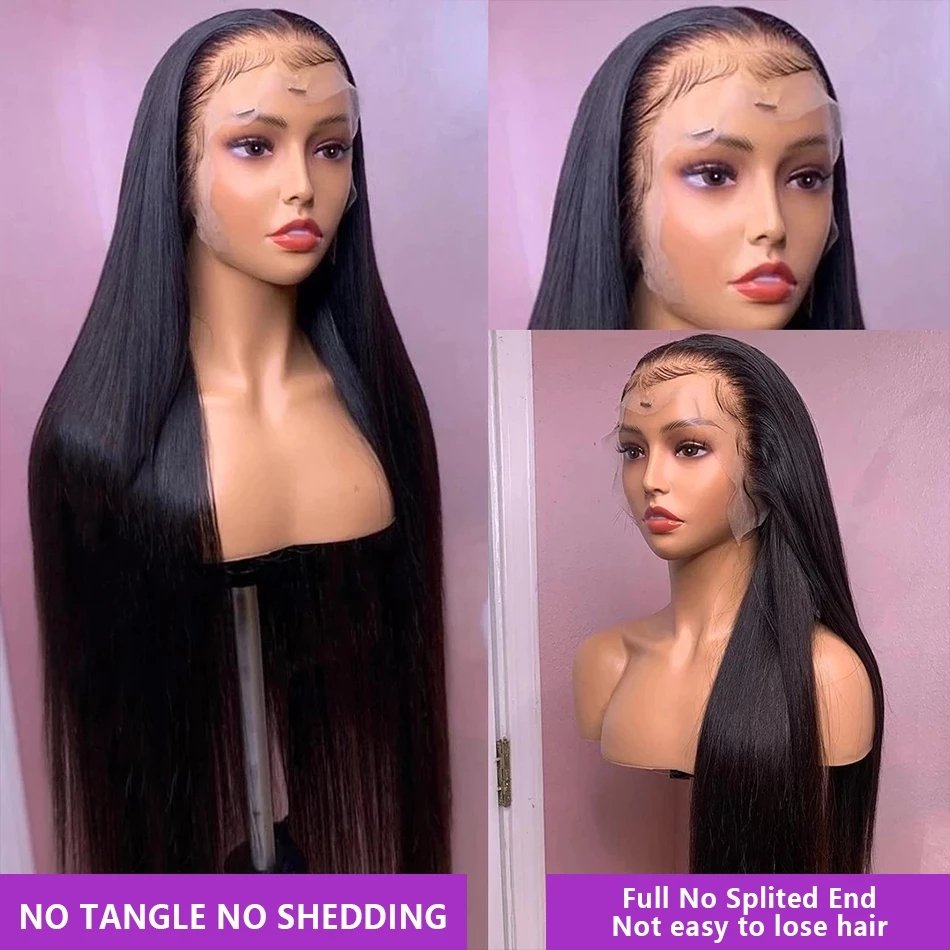 30 34 Inch Brazilian 13X6 HD Straight Lace Front Human Hair Wig Closure Frontal Wig 180 Density Pre Plucked For Women