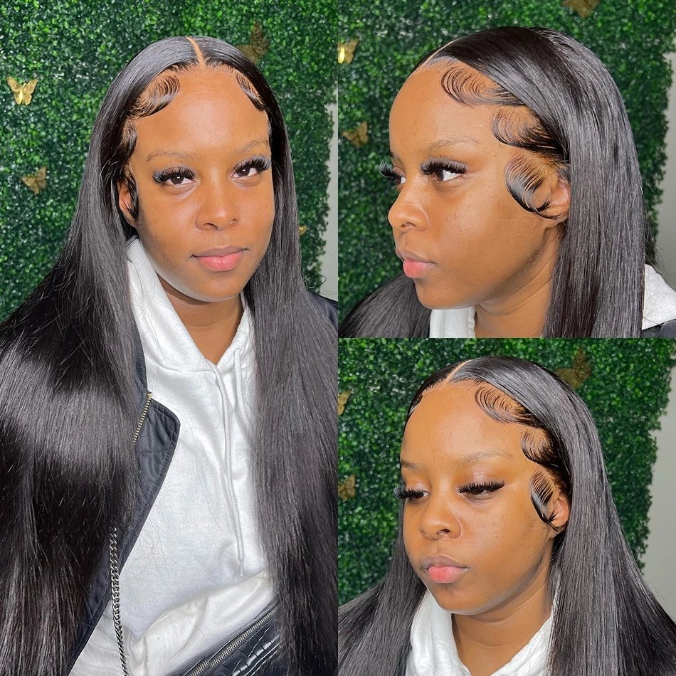30 34 Inch Brazilian 13X6 HD Straight Lace Front Human Hair Wig Closure Frontal Wig 180 Density Pre Plucked For Women