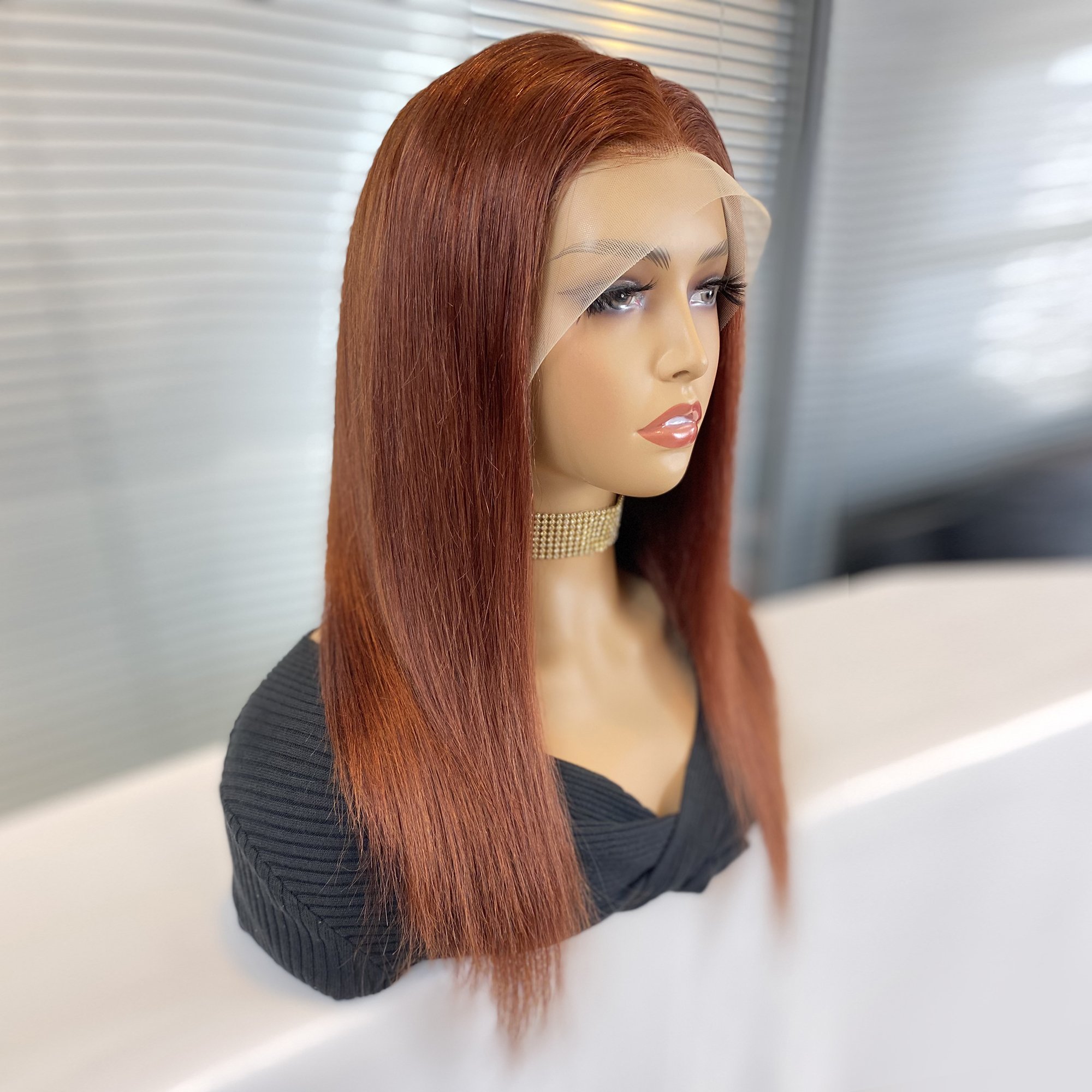 Ginger Color Silk Straight 13x4 HD Lace Front Human Hair Wig Bone Straight Virgin Human Hair HD Lace Front Wig For Black Women