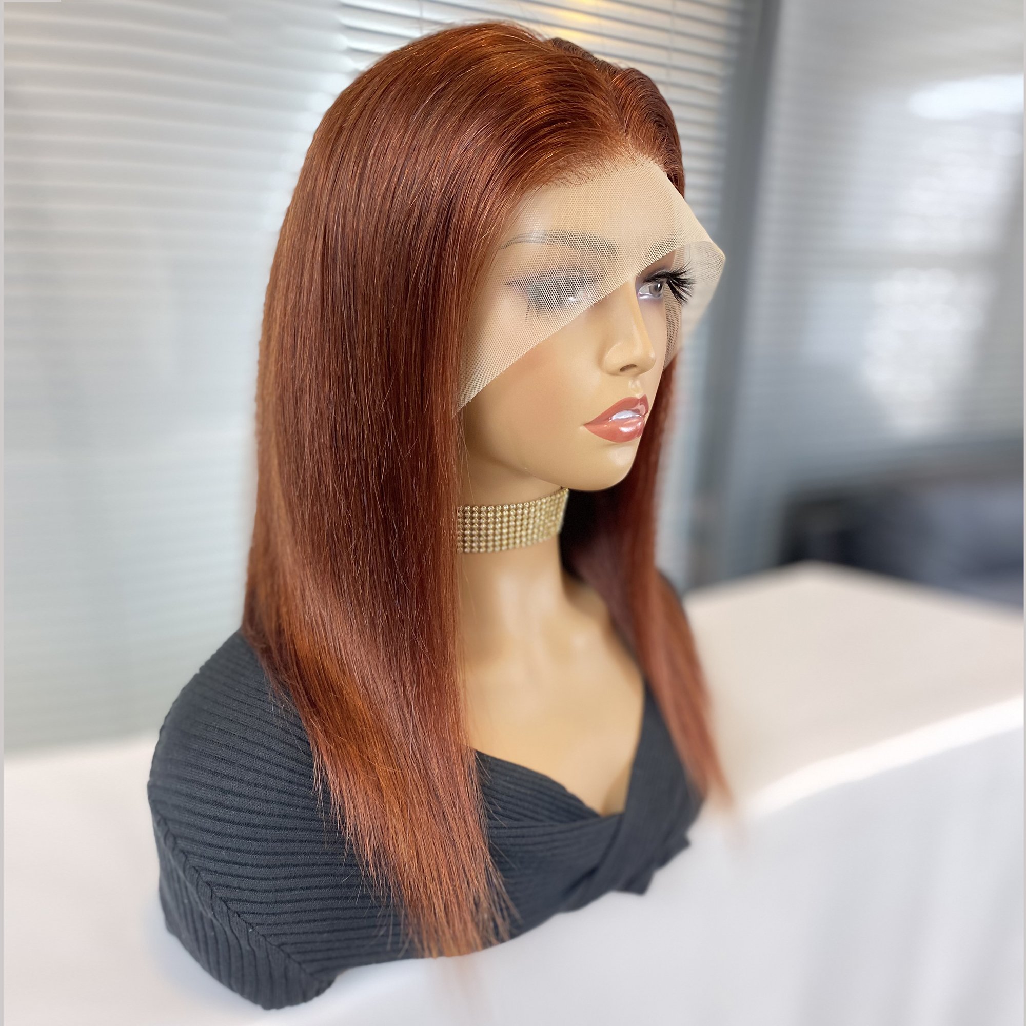 Ginger Color Silk Straight 13x4 HD Lace Front Human Hair Wig Bone Straight Virgin Human Hair HD Lace Front Wig For Black Women