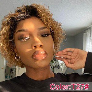 Cheap Highlight Pixie Curly 13x4x1 Lace Frontal Human Hair Wigs Brazilian Virgin Human Hair Wigs For Black Women