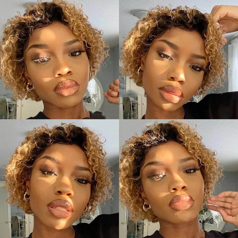 Cheap Highlight Pixie Curly 13x4x1 Lace Frontal Human Hair Wigs Brazilian Virgin Human Hair Wigs For Black Women