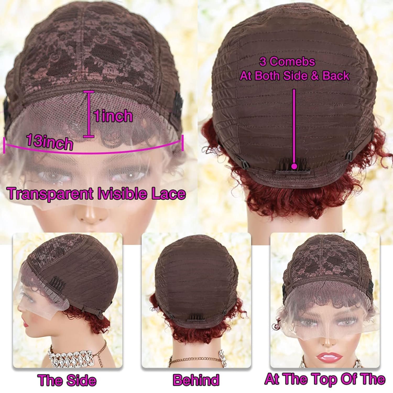 Cheap Highlight Pixie Curly 13x4x1 Lace Frontal Human Hair Wigs Brazilian Virgin Human Hair Wigs For Black Women