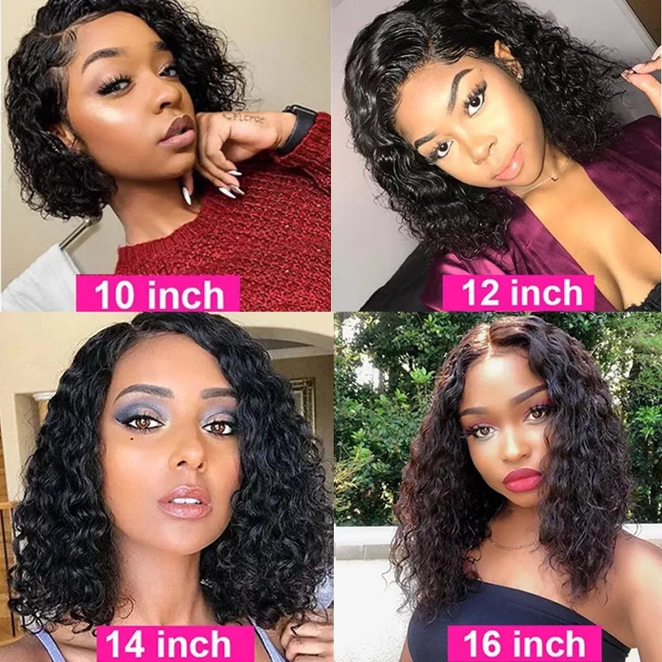 High Density Pre Plucked Afro Kinky Curly Bob Brazilian Virgin Human Hair Wig Natural Cuticle Aligned Hair 4x4 T Part Lace Wig