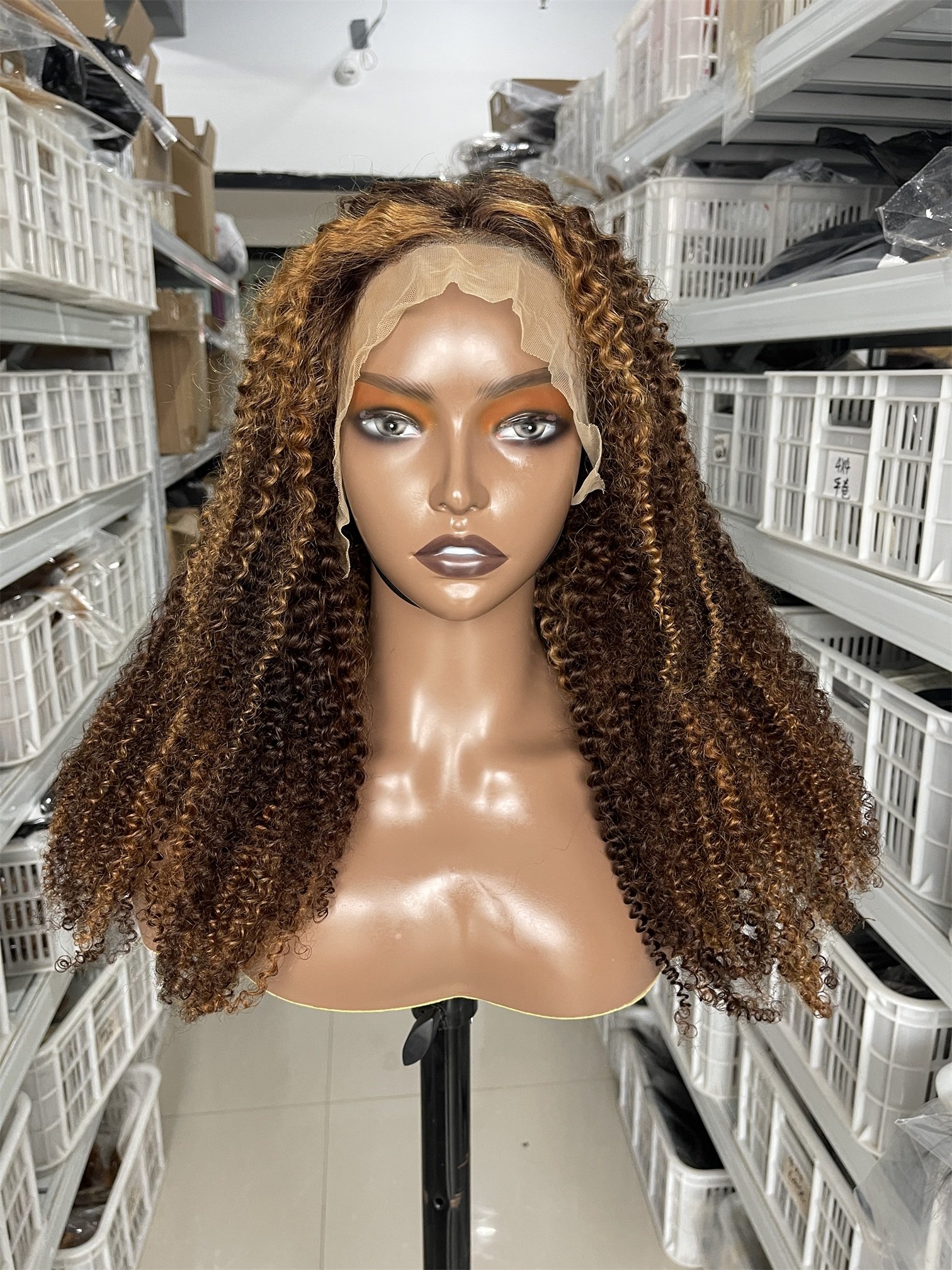 Ombre Highlight Afro Curly Lace Frontal Human Virgin Hair Wigs Human Hair Wigs 360 Full Lace Cuticle Aligned Virgin Hair