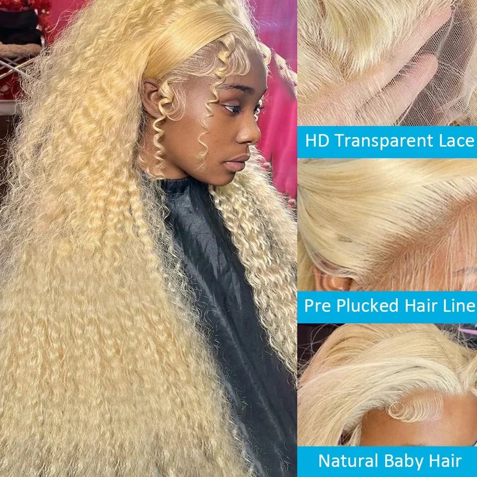 Full Hand Tied 100%Human Hair Wigs Deep Wave 613 Blonde 13*4 Lace Frontal Lace Base For Black Women