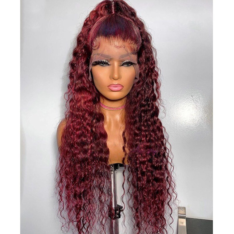 Raw Indian Virgin Cuticle Aligned Pixie Blend 99J Burgundy Kinky Straight Curly Perruque 13x4 13x6 Lace Front Human Hair Wig