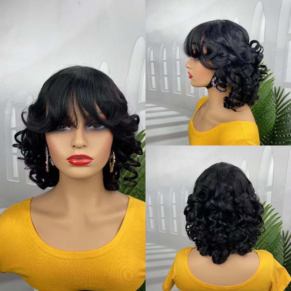 Cheap Wholesale Glueless Virgin Peruvian Short Bone Straight Natural Human Hair Bob Wigs With Bangs Vendor For Black Women