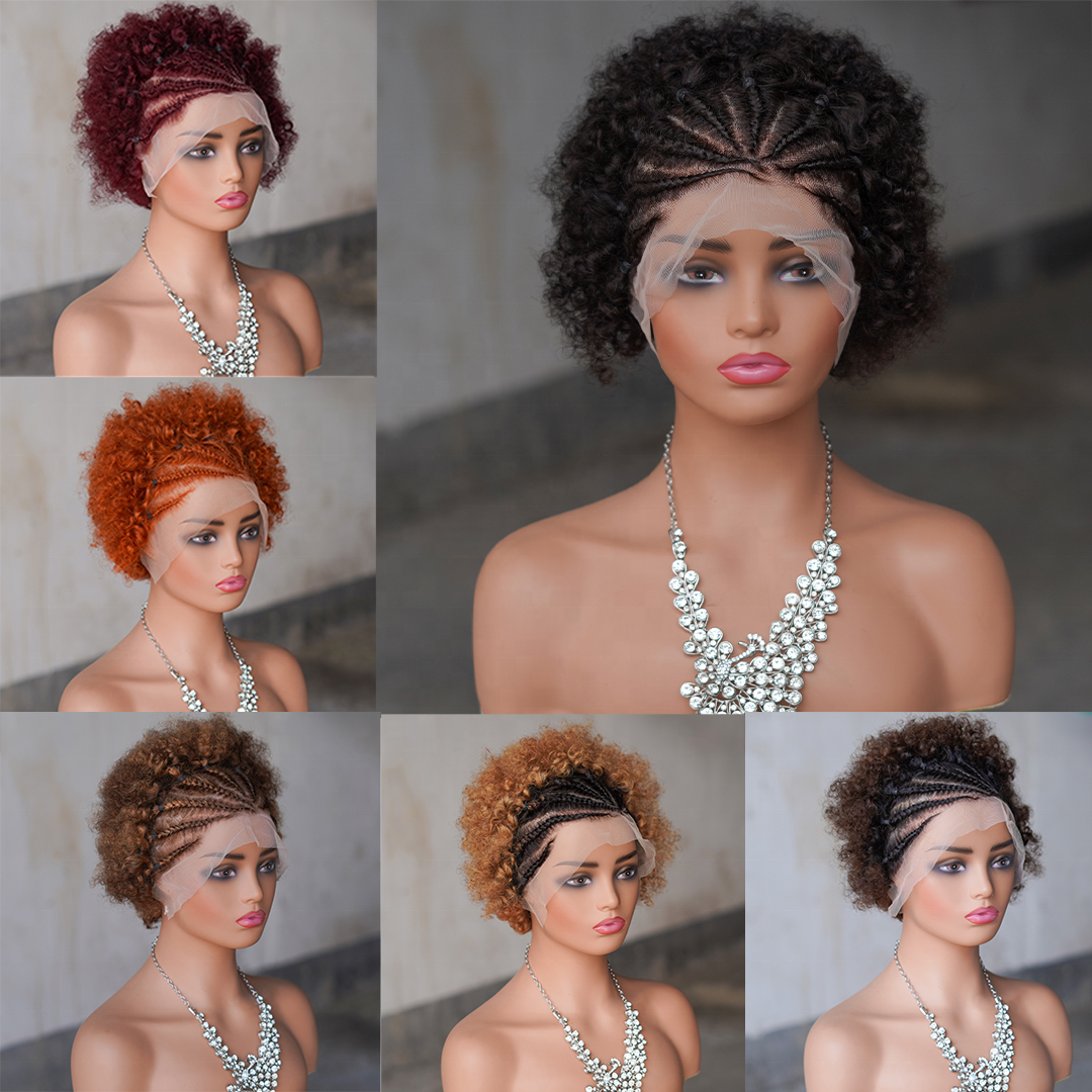 Wholesale Afro Kinky Curly Braided Wigs Brazilian Human Hair 13x4 lace Frontal Wig Afro kinky curly Top Quality Human Hair Wigs