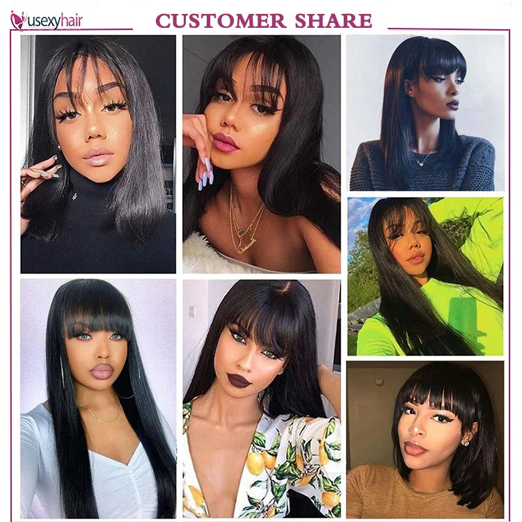 100% Human Hair Wig With Bangs Short Bob Human Hair Wigs For Black Women Cheap Brazilian Straight Black 30 Inch Long Fringe Wig