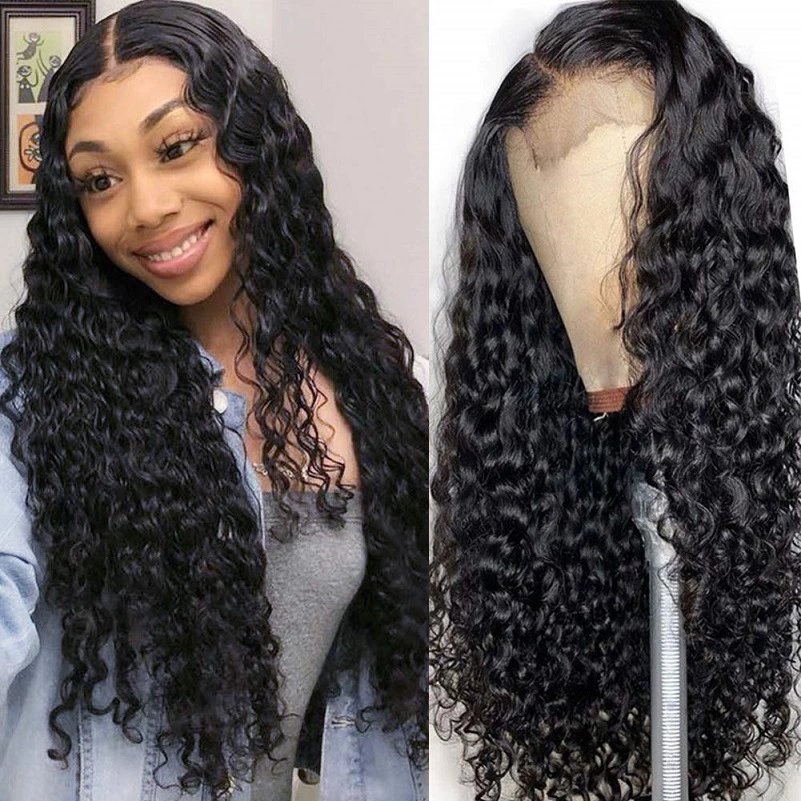 Thick Density Heat Resistant Fiber Faux Brazilian Cuticle Aligned Deep Body Wave Faux Human Hair Wig Front Lace Wig In Stock