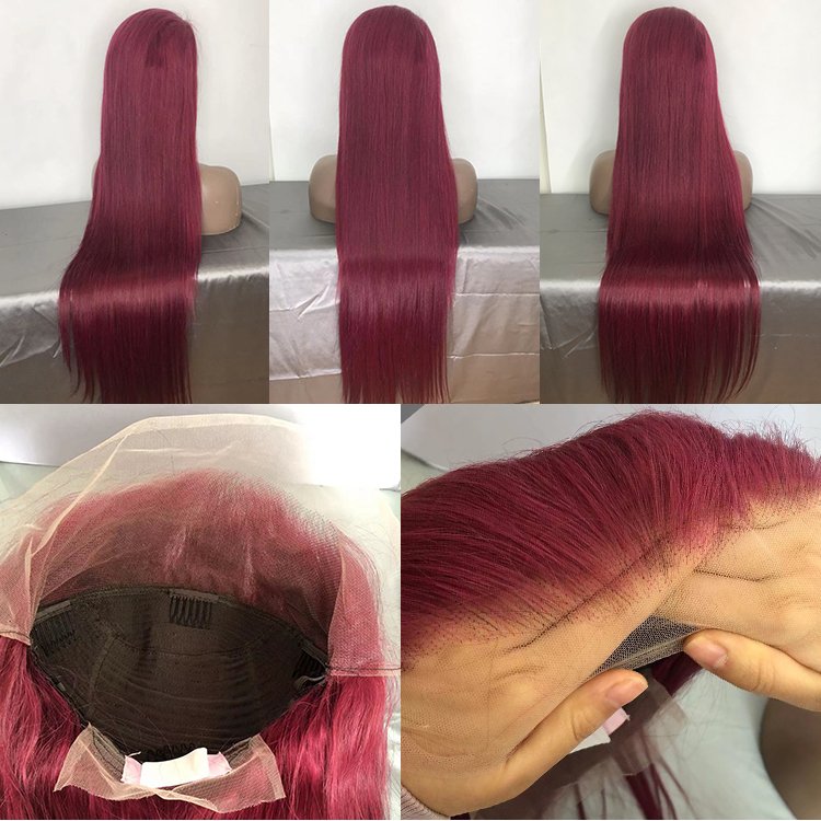 99j burgundy hd deep wave Red human hair wig 13x6 13x4 Full frontal wig 99j deep wave human hair burgundy lace front wig