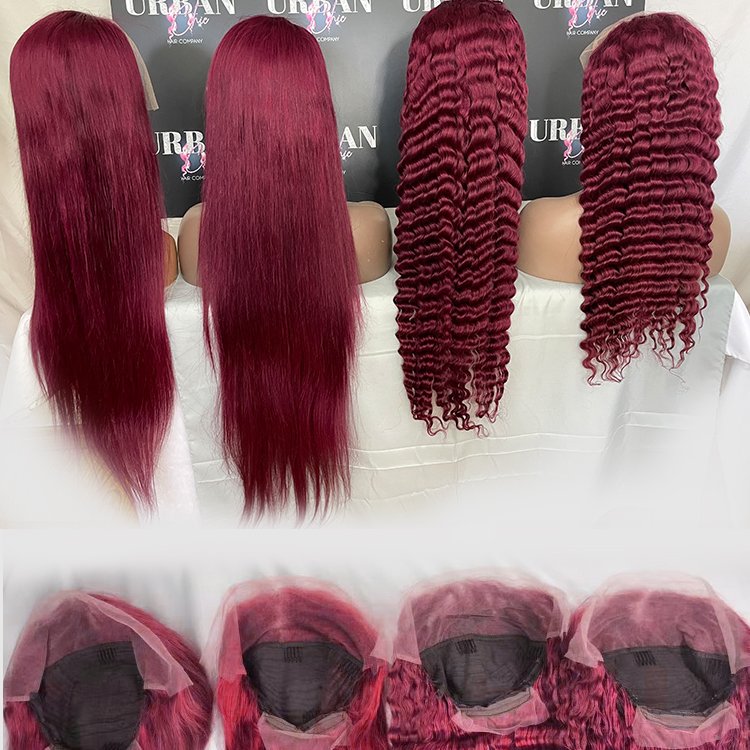 99j burgundy hd deep wave Red human hair wig 13x6 13x4 Full frontal wig 99j deep wave human hair burgundy lace front wig