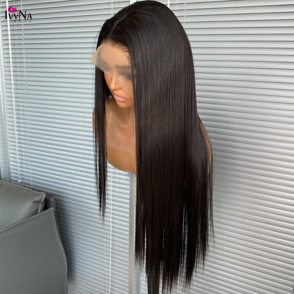 Long Natural Black Futura 13x6 Glueless Synthetic Lace Front Wigs for Black Women Heat Resistant Half Hand Tied Wig 6inch Part