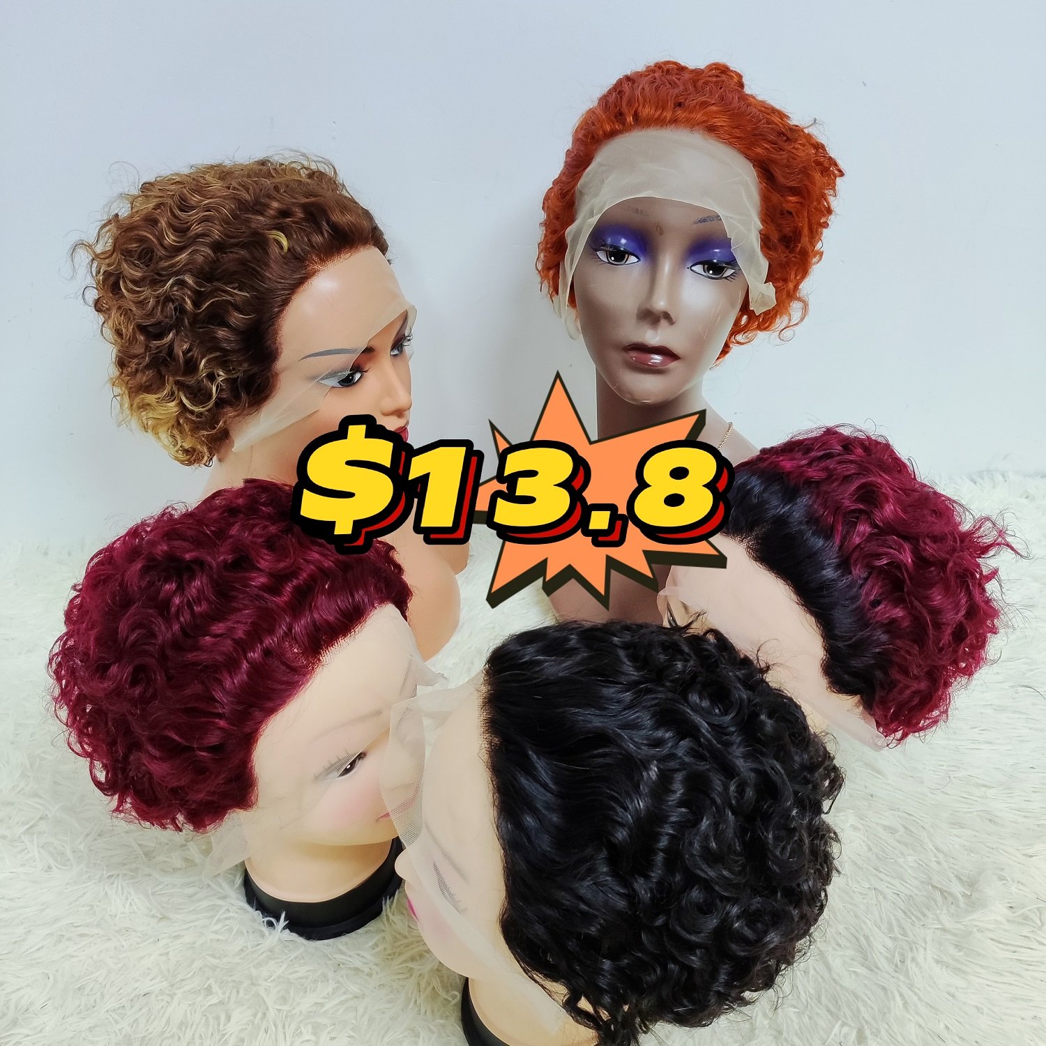 Letsfly 13.8$ Wholesale Promotion 13x4 Lace Frontal Short Cut Pixie Curly Wig, 100% Curly Human Hair Afro Wigs For Black Woman