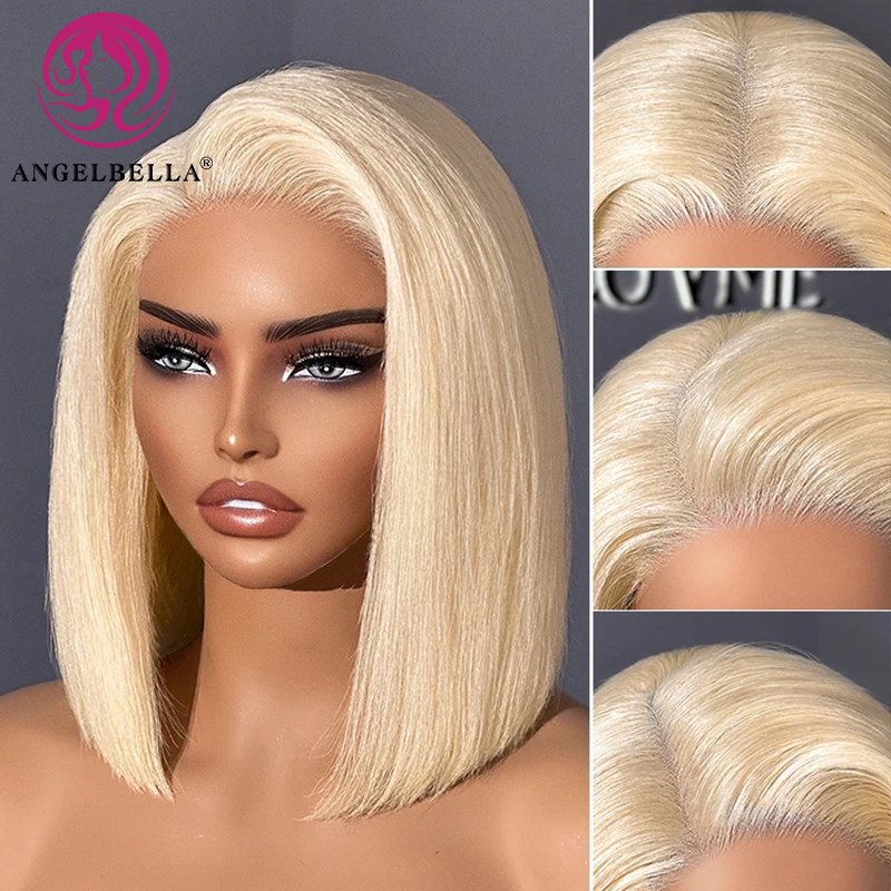 Cheap 13x4 Blond Short Bob Transparent Lace Frontal Wig,13x4 Swiss HD Lace Front Bob Wigs, Glueless Full HD Lace Human Hair Wigs
