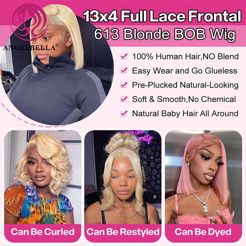 Cheap 13x4 Blond Short Bob Transparent Lace Frontal Wig,13x4 Swiss HD Lace Front Bob Wigs, Glueless Full HD Lace Human Hair Wigs