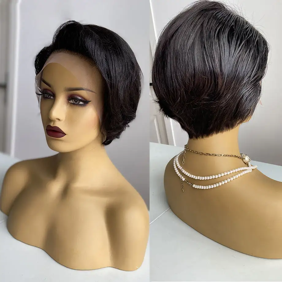Cuticle Aligned Short Pixie Cut Wig Pre Plucked T Part Lace Front Wig Malaysian Human Hair Wigs For Black Women