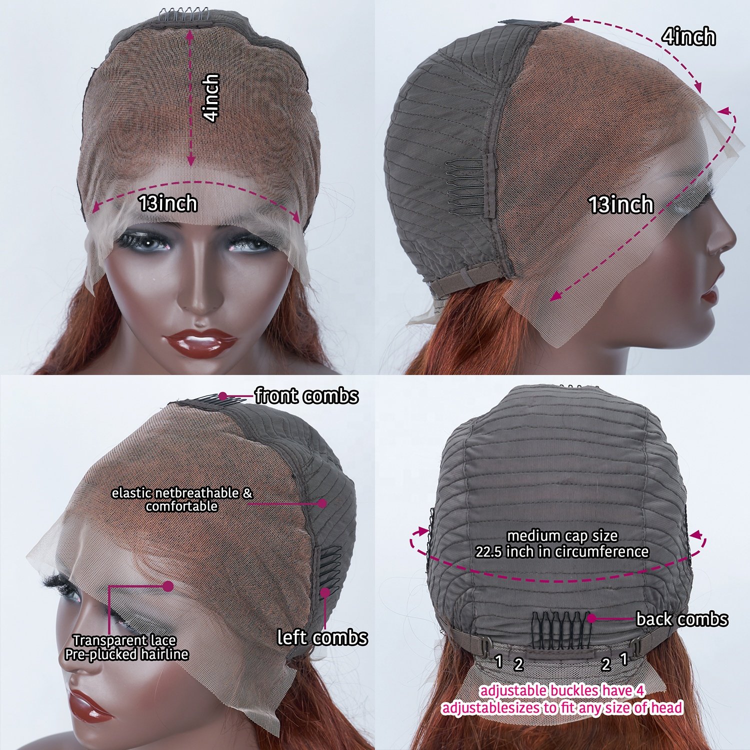 Henan Virgin Hair Vendor Charming Color Reddish Brown 13X4 Transparent Swiss Lace Front Brazilian Human Hair Wig